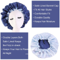 UNIQ Satin Bonnet Sleep Bonnet Cap - Extra Large Double Layer Reversible Adjustable Satin Cap for Sleeping Hair Bonnet